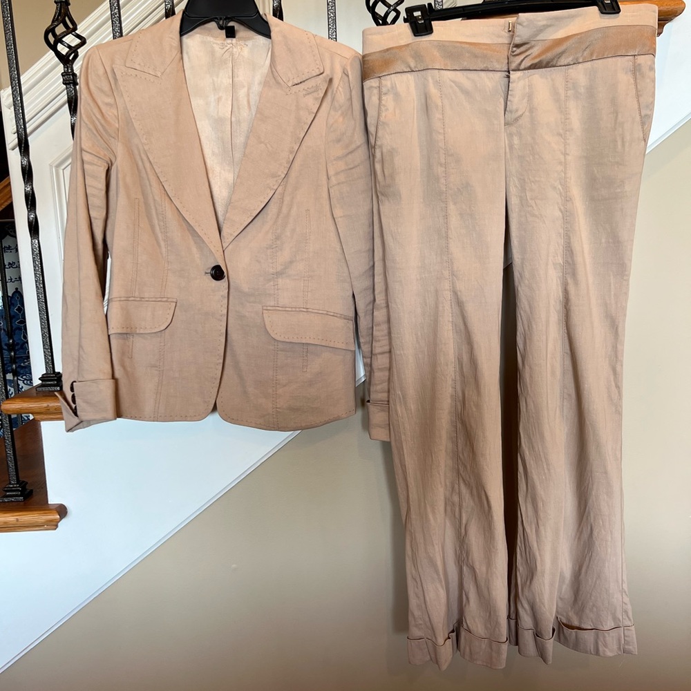 bebe Taupe Two-Piece Pantsuit Jacket size 10 & Trousers size 8 set